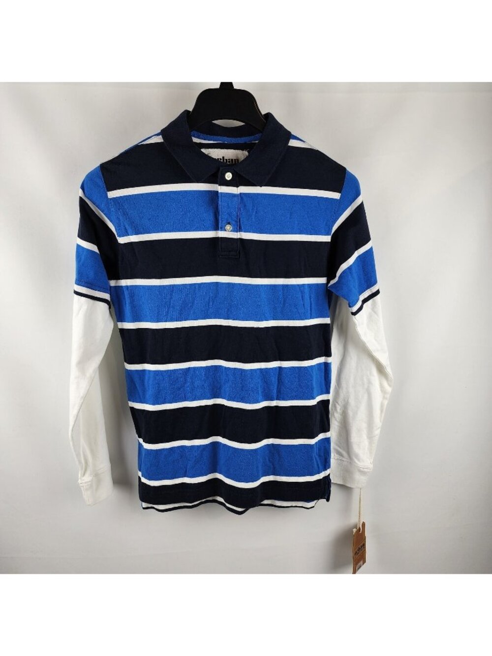 URBAN PIPELINE Rugby Polo Shirt Boys XL Long Sleeve Blue Multi White Stripes NWT